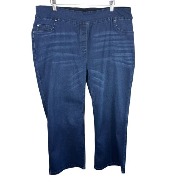 Bluberry Dark Wash Cotton Blend Elastic Waist Pull On Boot Cut Jeans XL 16W 18W - Picture 1 of 5